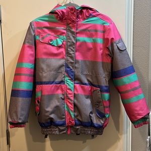 Firefly youth ski jacket, size large, pink/turquoise/gray, good condition